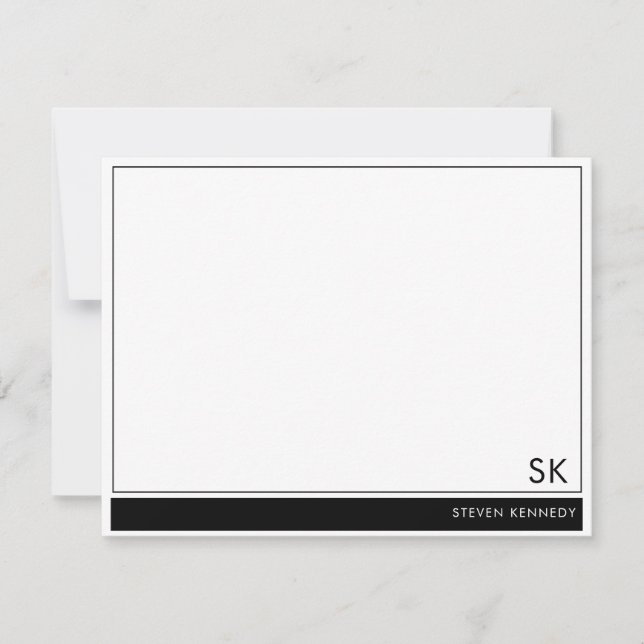 Minimalist Custom Name Monogrammed Black Border Note Card (Front)