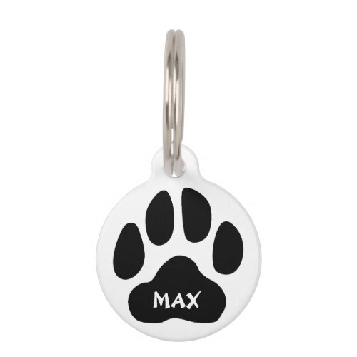 Minimalist Custom Name on Paw Print Pet ID Tag