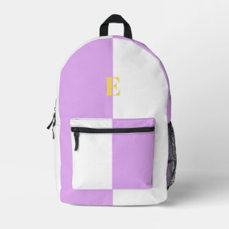 Minimalist Custom Name Purple and White Backpacks