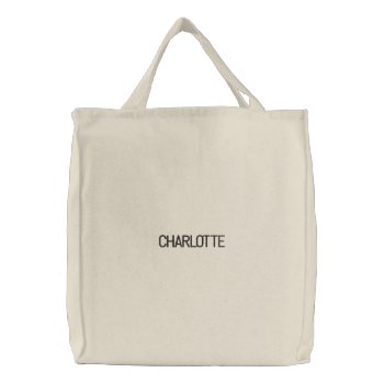 Minimalist Custom Name Text Black White  Embroidered Tote Bag by brightonprojects at Zazzle