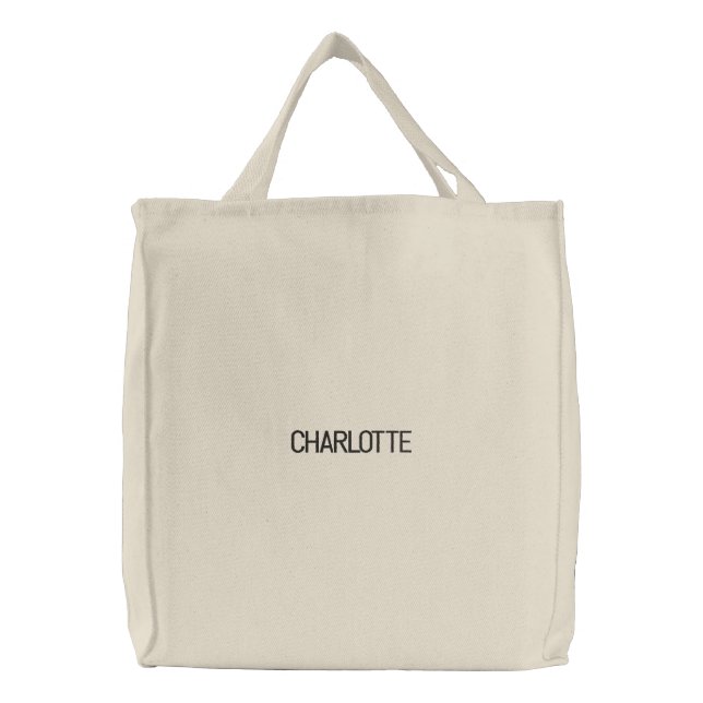 Minimalist Custom name text black white  Embroidered Tote Bag (Front)