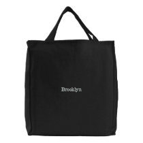 Minimalist Custom name text black white Embroidered Tote Bag