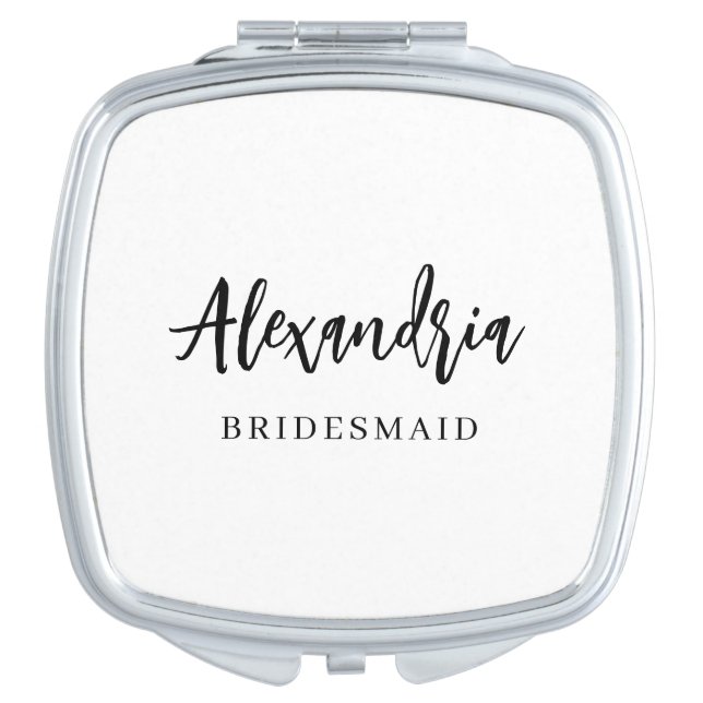 Minimalist Custom Name Wedding Party Bridesmaid Compact Mirror (Front)