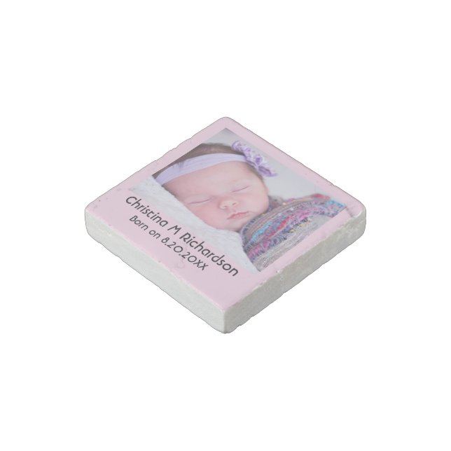 Minimalist Custom Newborn Announcement Stone Magnet (Angled)