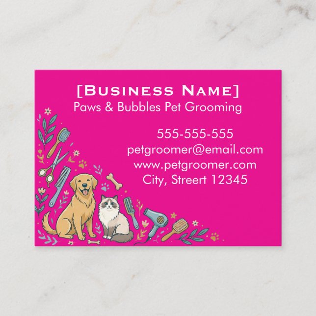 Minimalist Custom Pet Groomer Business Card  (Front)