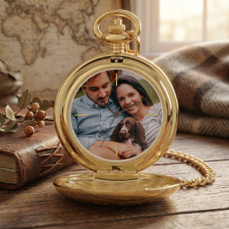 Minimalist Custom Pet Photo Gold Silver Keepsake Pocket Watch