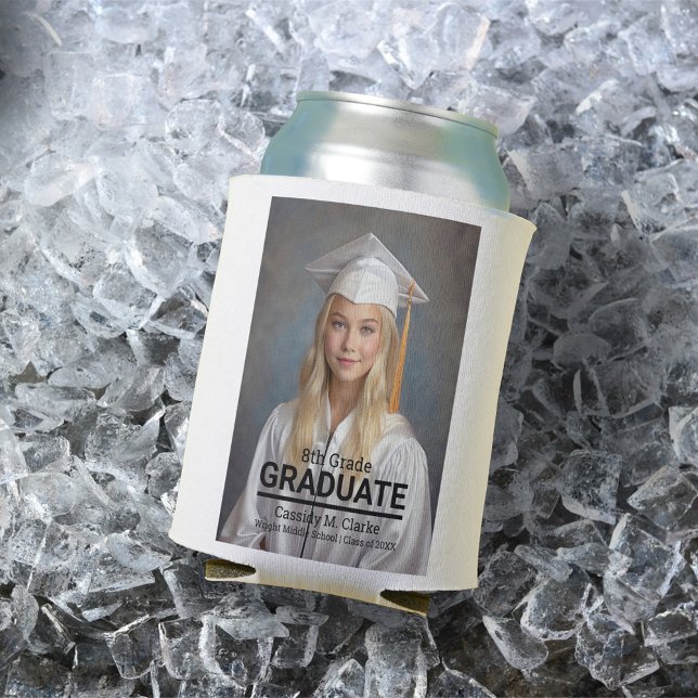 Minimalist Custom Photo 8th Grade Graduation Can Cooler (Creator Uploaded)