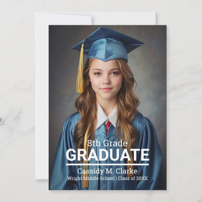Minimalist Custom Photo 8th Grade Graduation Invitation | Zazzle