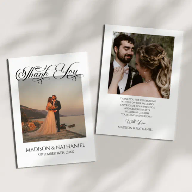 Minimalist Custom Photo Classic Elegant Wedding Thank You Card | Zazzle