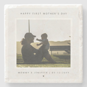 Minimalist Custom Photo First Mother's Day Modern Stone Coaster