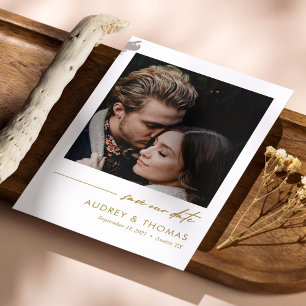 Minimalist Custom Photo Gold Script Save The Date