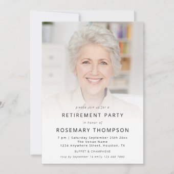 Minimalist Custom Photo Overlay Retirement Party Invitation | Zazzle