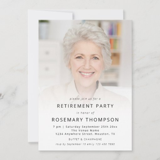 Minimalist Custom Photo Overlay Retirement Party Invitation 