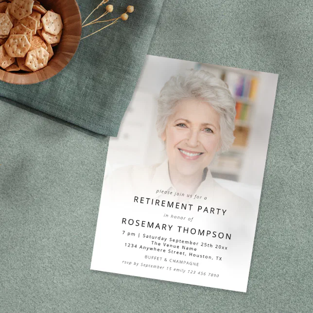 Minimalist Custom Photo Overlay Retirement Party Invitation | Zazzle