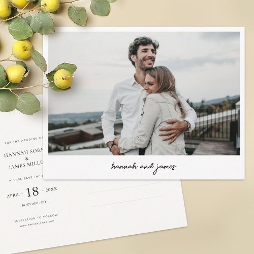 Minimalist Custom Photo Wedding Save the Date Invitation Postcard