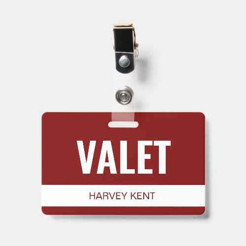 Minimalist Custom Red Hotel Valet Employee ID Badge