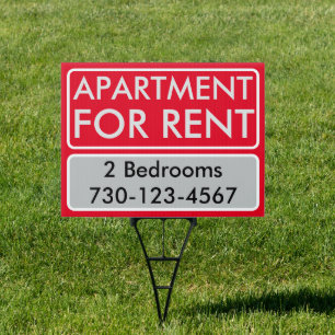 Minimalist Custom Red White Apartment For Rent  Sign