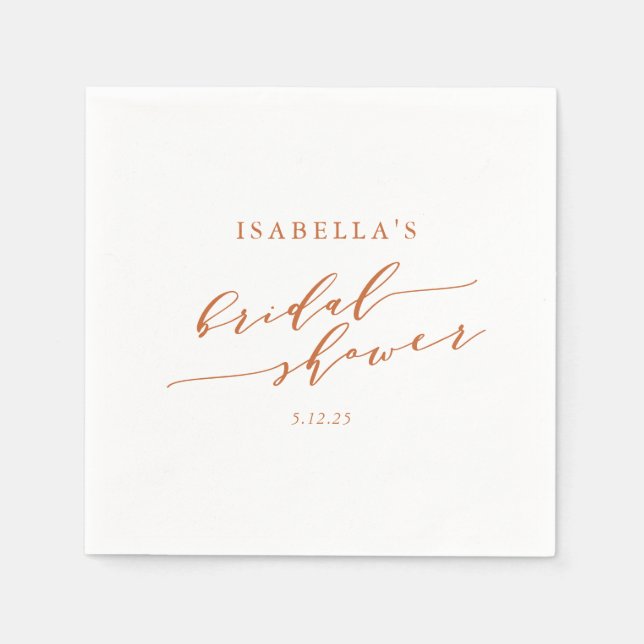 Minimalist Custom Rust Text Boho Bridal Shower Napkins (Front)