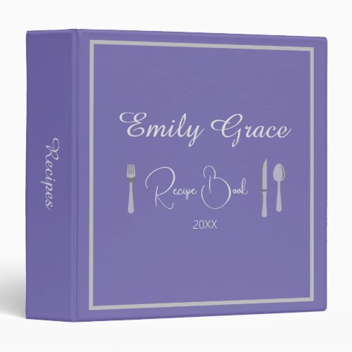 Minimalist Custom Script Cute Periwinkle Recipe 3 Ring Binder