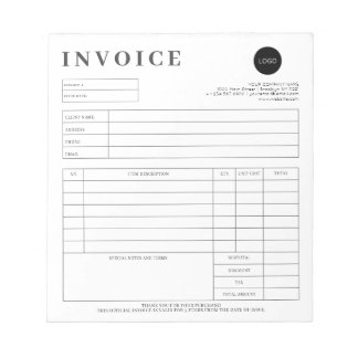 Minimalist Custom Small Business Invoice Receipt Notepad