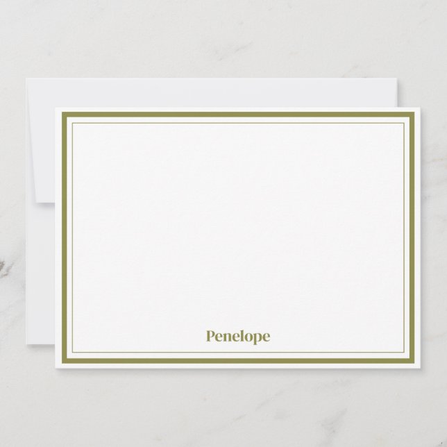 Minimalist Custom Stationery Olive  Note Card (Front)