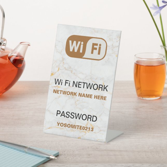 Minimalist Custom Wifi Network Password Whitestone Pedestal Sign (In SItu)