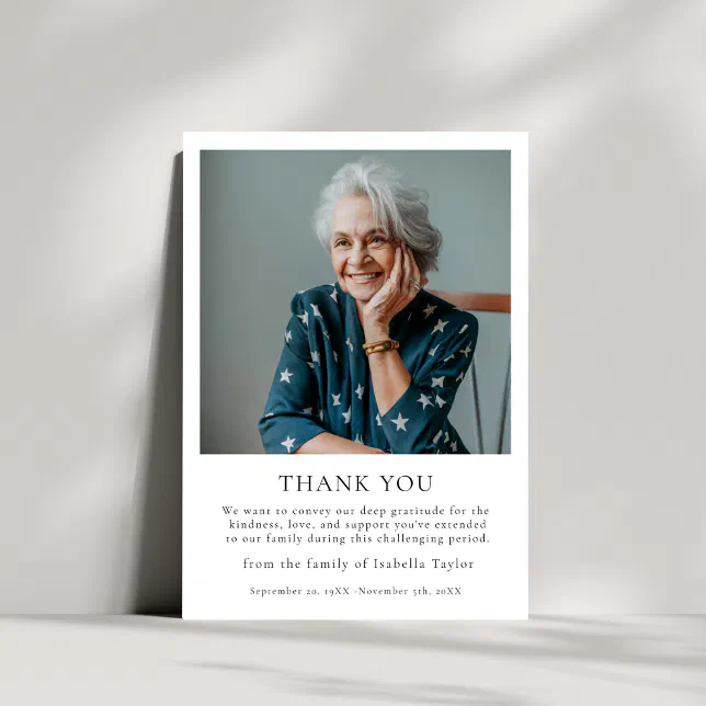 Minimalist Customizable Modern Funeral Thank You Card | Zazzle
