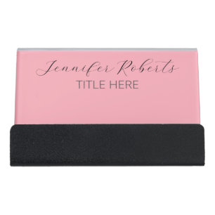 Minimalist Customizable Name Modern Pink Business Desk Business Card Holder