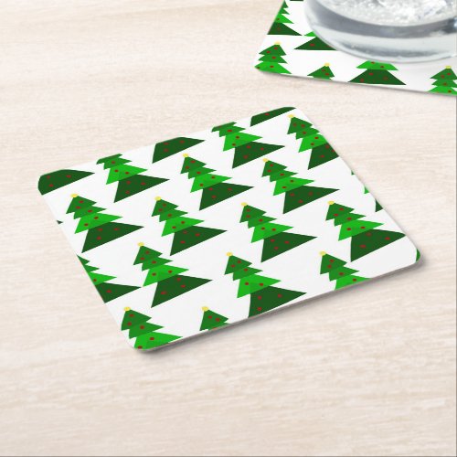 Minimalist Cute and Homey Christmas Tree Pattern Square Paper Coaster