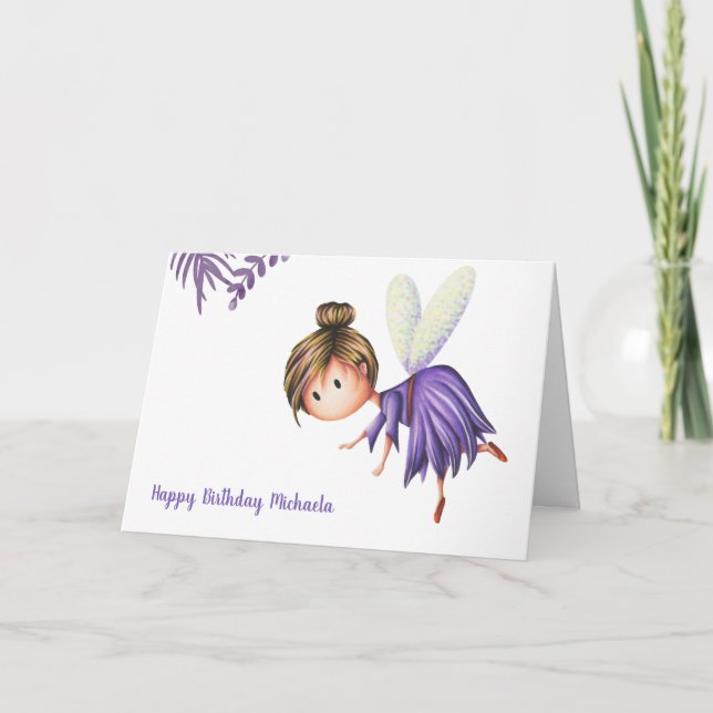 Minimalist Cute Art Fairy Birthday Card (Front)