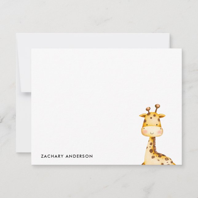 Minimalist Cute Baby Giraffe Kids Personalized Note Card (Front)