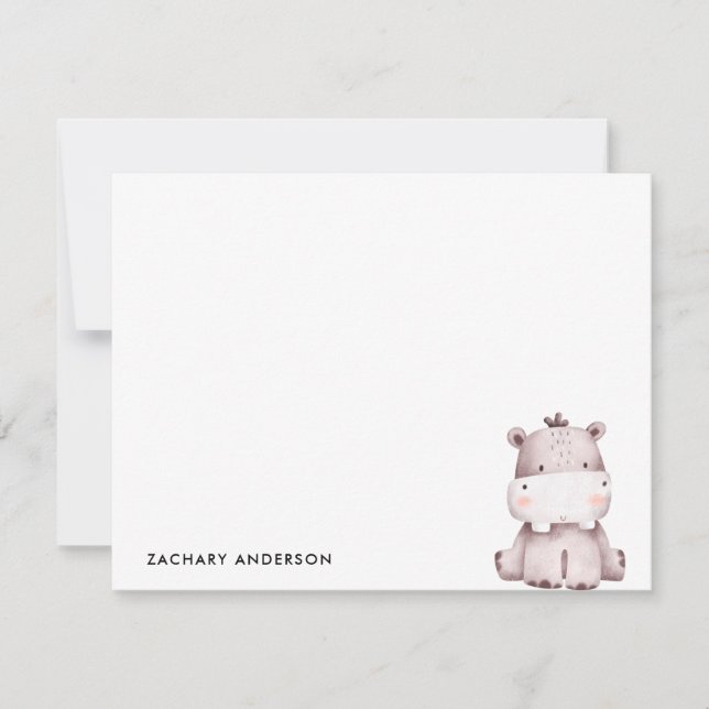 Minimalist Cute Baby hippo Kids Personalized Note Card (Front)