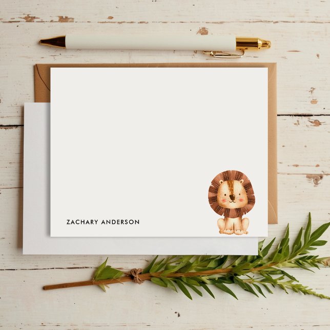 Minimalist Cute Baby Lion Kids Personalized Note Card (Creator Uploaded)