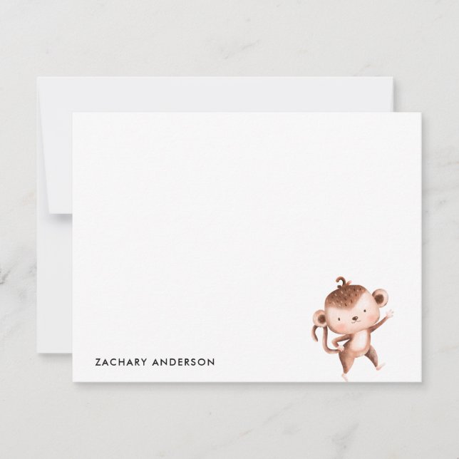 Minimalist Cute Baby Monkey Kids Personalized Note Card (Front)