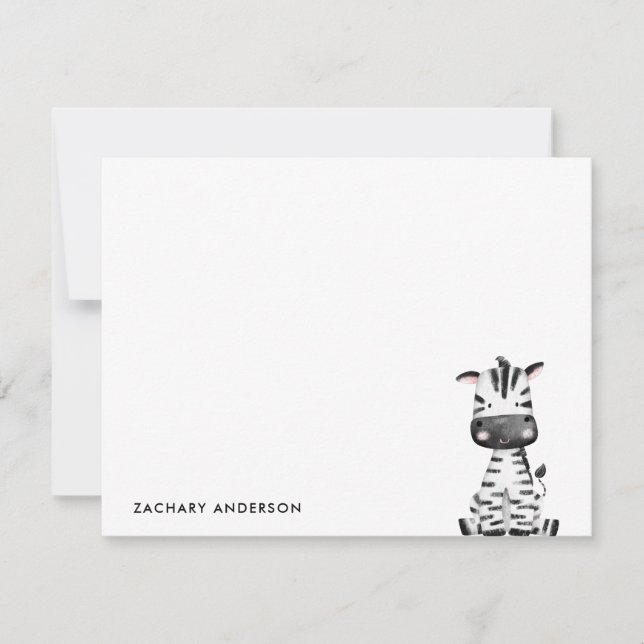Minimalist Cute Baby Zebra Kids Personalized Note Card (Front)