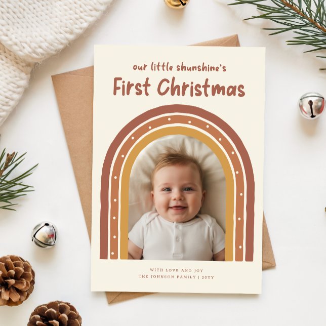 Minimalist Cute Baby's First Christmas Arch Photo Holiday Card (Creator Uploaded)