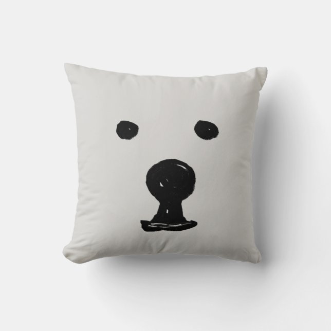 Minimalist Cute Bear Face Sketch Cushion Pillow (Front)