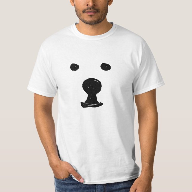 Minimalist Cute Bear Face Sketch T-Shirt Top (Front)