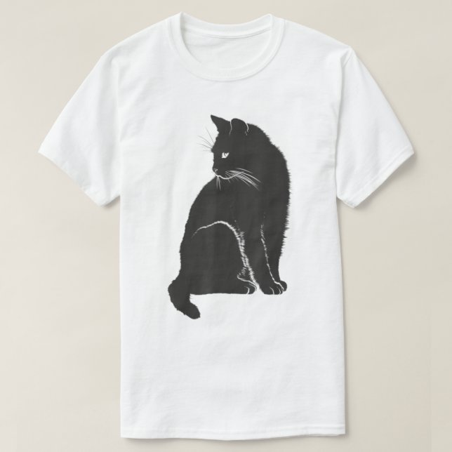 Minimalist Cute Black Cat Owner Feline Art Kitten T-Shirt (Design Front)