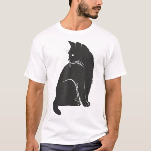 Minimalist Cute Black Cat Owner Feline Art Kitten T_Shirt