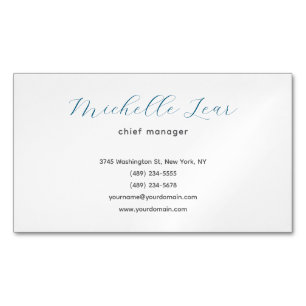 Minimalist Cute Blue & White Plain Classical Business Card Magnet