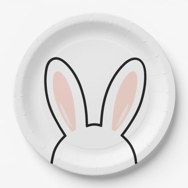 Minimalist Cute Bunny Ears Easter Rabbit Paper Plates (Front)