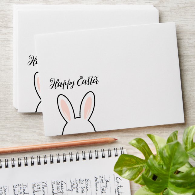 Minimalist Cute Bunny Ears Happy Easter Envelope (Stacked)