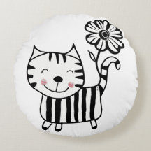 Minimalist Cute Cat with Flower on Tail Decorative