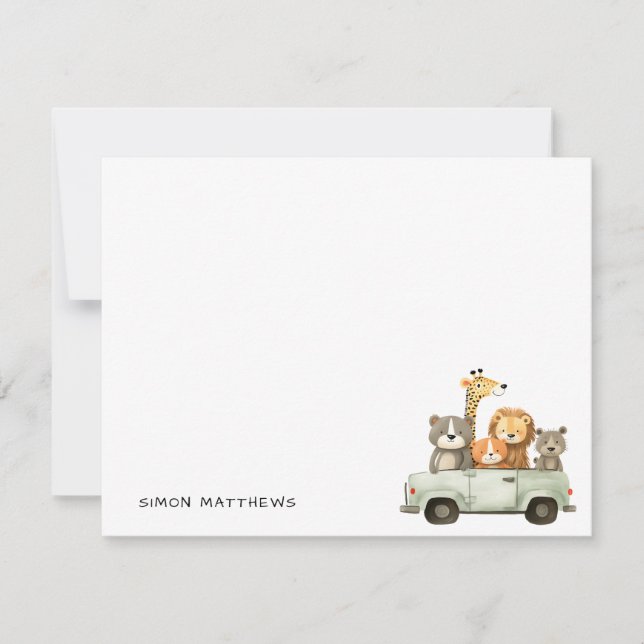 Minimalist Cute Cheerful Animals Kids Note Card (Front)