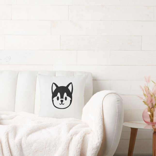 Minimalist Cute Chibi Husky Face Throw Pillow (Couch)