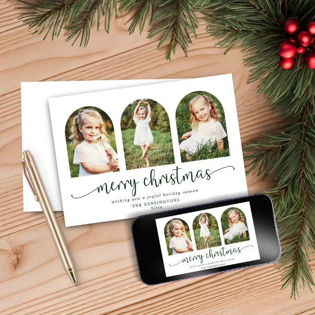 Minimalist Cute Christmas Trees Holiday 3 Photo Card (Minimalist Cute Christmas Trees Holiday 3 Photo Card)