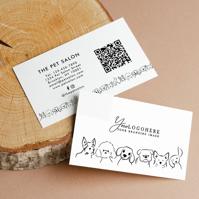 Minimalist Cute Dogs Pet Own Logo QR Code Business Card (Creator Uploaded)
