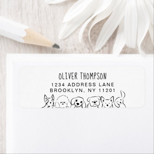 Minimalist Cute Dogs Sketch Return Address Label