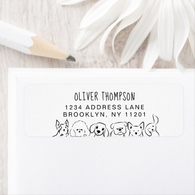 Minimalist Cute Dogs Sketch Return Address Label (Insitu)